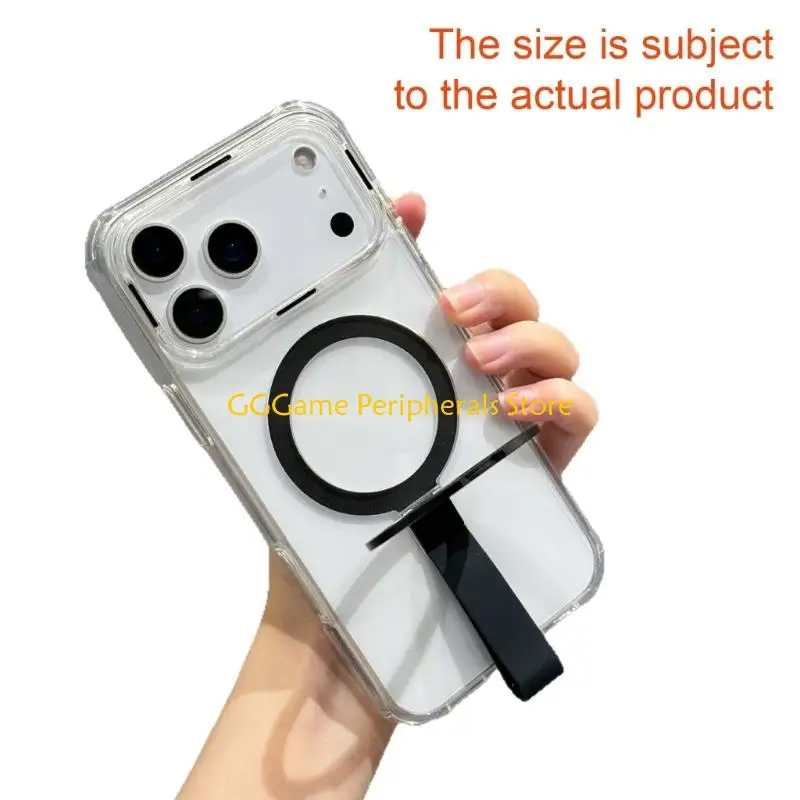 U55B حافظة هاتف بمسند مغناطيسي شفاف للهاتف سلسلة 15/16/17 مع سلك معصم مضاد للسقوط وحبل قابل للفصل