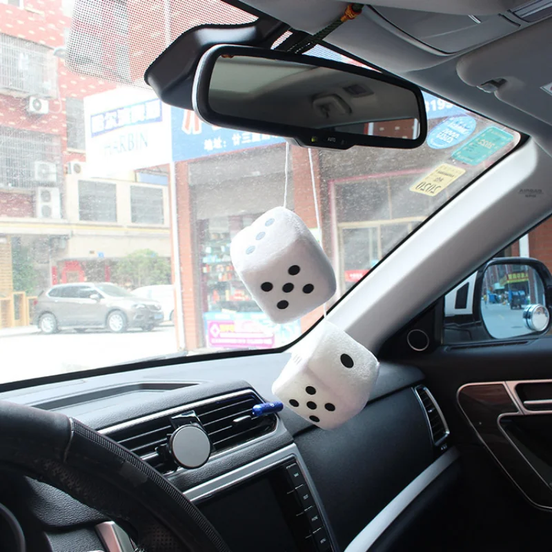 Auto Car Hanging Fuzzy Dice Dots Pendant Decor Velvet Dice Model Decoration Rearview Mirrors Styling Car Accessories Interior