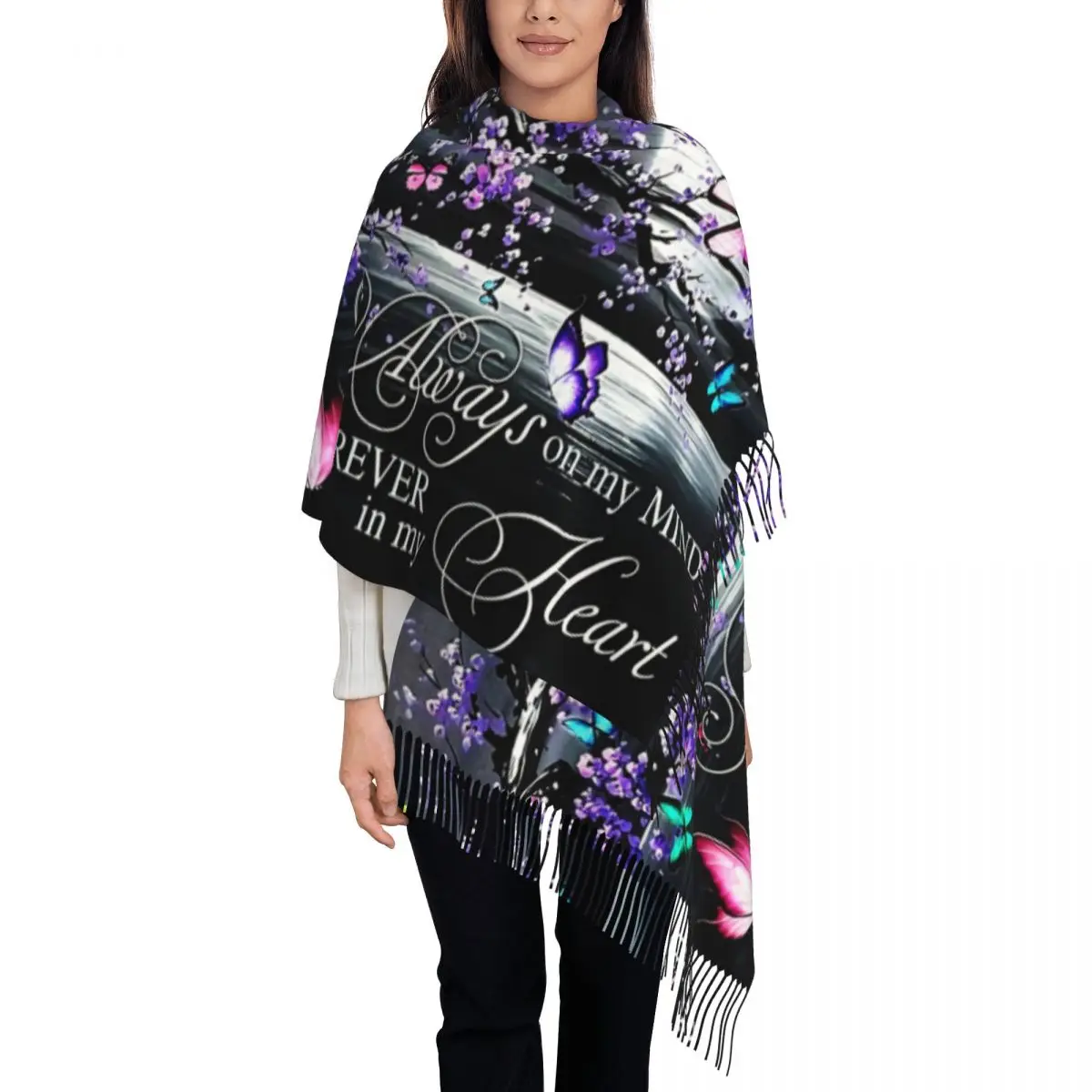 

Custom Ladies Long Butterfly Scarves Women Winter Fall Soft Warm Tassel Shawl Wrap Scarf