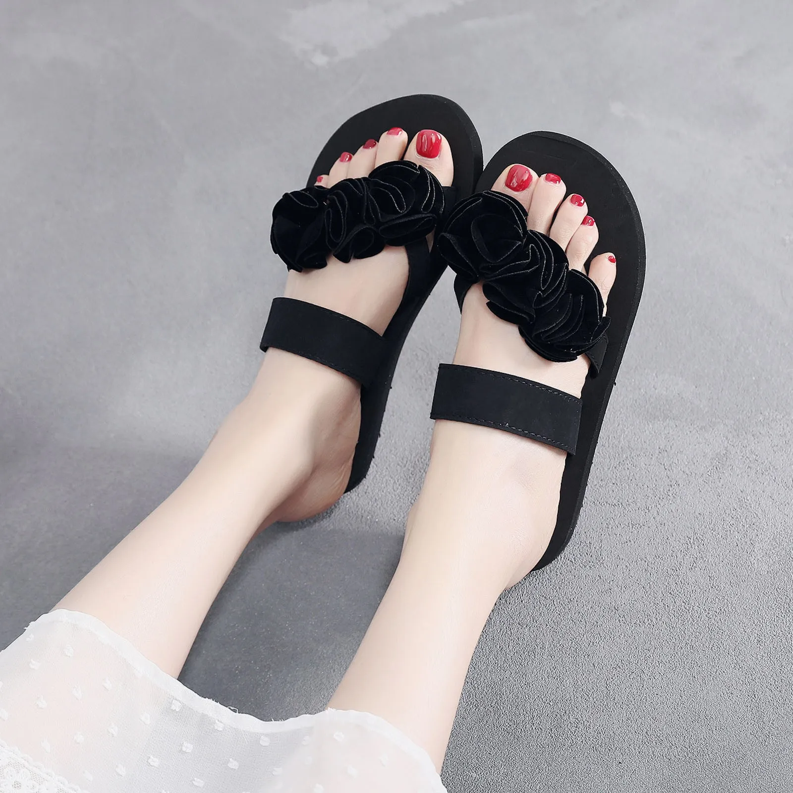 Non-slip Sandals Beach Flower High Arch Slippers for Women Wolf Slippers for Women Women's Bohemian Slippers Flat Summer Shoes