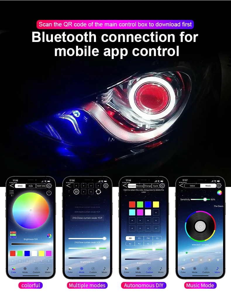 2 Stück RGB Angel Eyes Halo Ringe Lichter mit Blinkerfunktion APP Bluetooth LED Motorrad Nachrüstung DRL Auto-Scheinwerfer 12V 24V – Detail 6