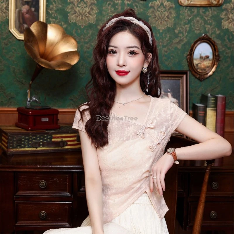 2025 สไตล์จีนคลาสสิกแฟชั่น qipao TOP การออกแบบอินเทรนด์ความรู้สึกไม่สม่ําเสมอเสื้อชีฟอง Elegant Lady PARTY อเนกประสงค์ TOP