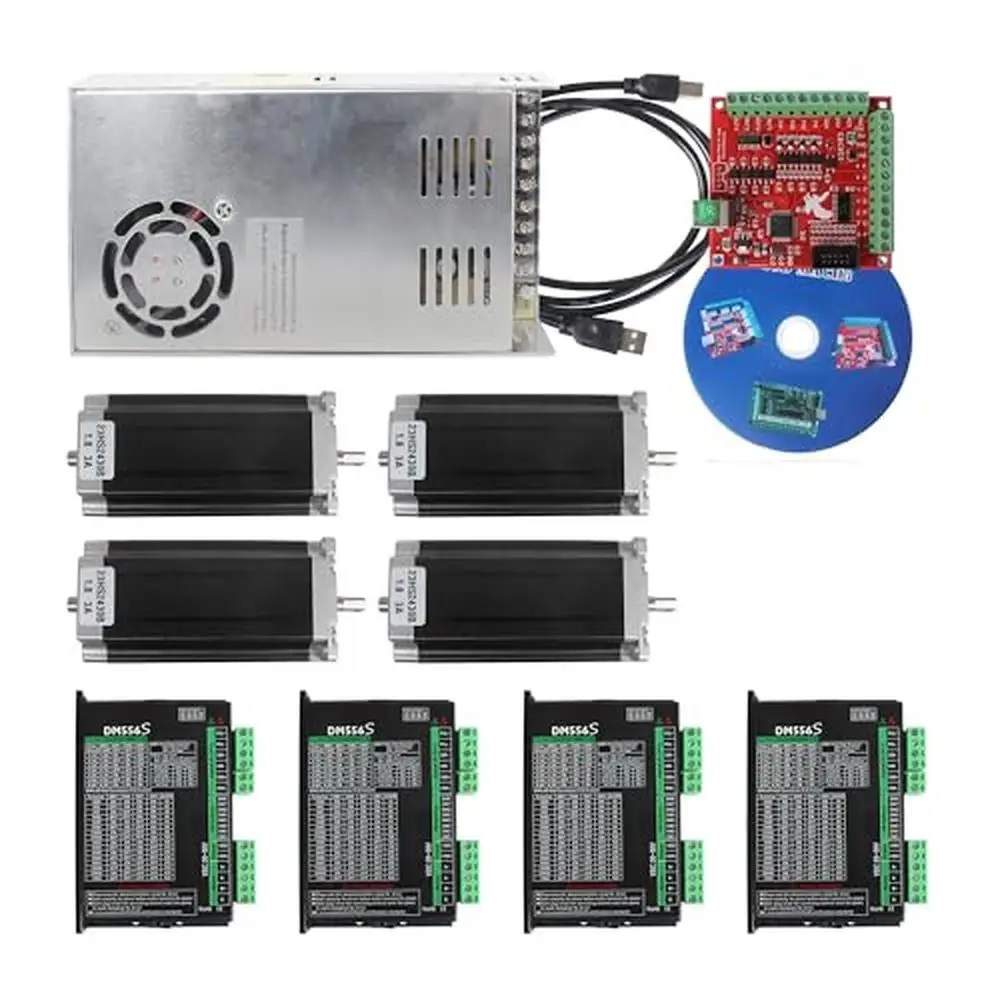 Nema 23 Stepper Motor Kit 425oz.in 112mm 4 Axis USB CNC Controller Mach3 Control Board 36V 400W