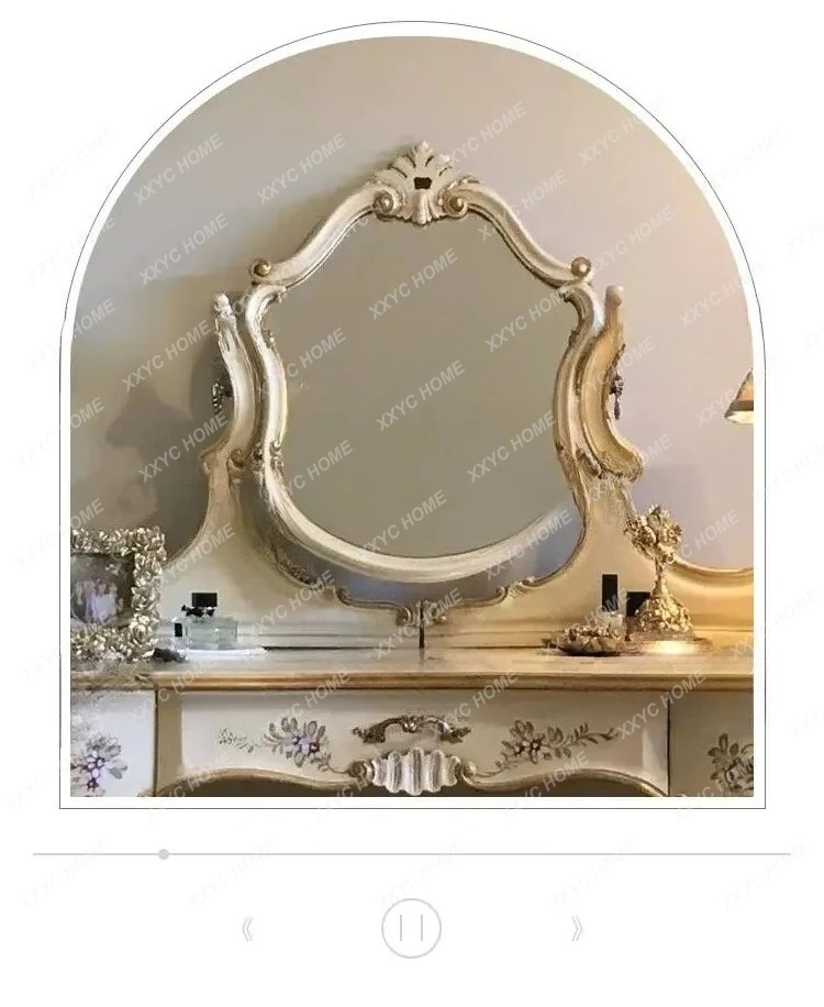 SSLl  Retro Solid Wood Dresser, Antique Style With Mirror Gold-painted Makeup Table, Villa Engraved Makeup Table