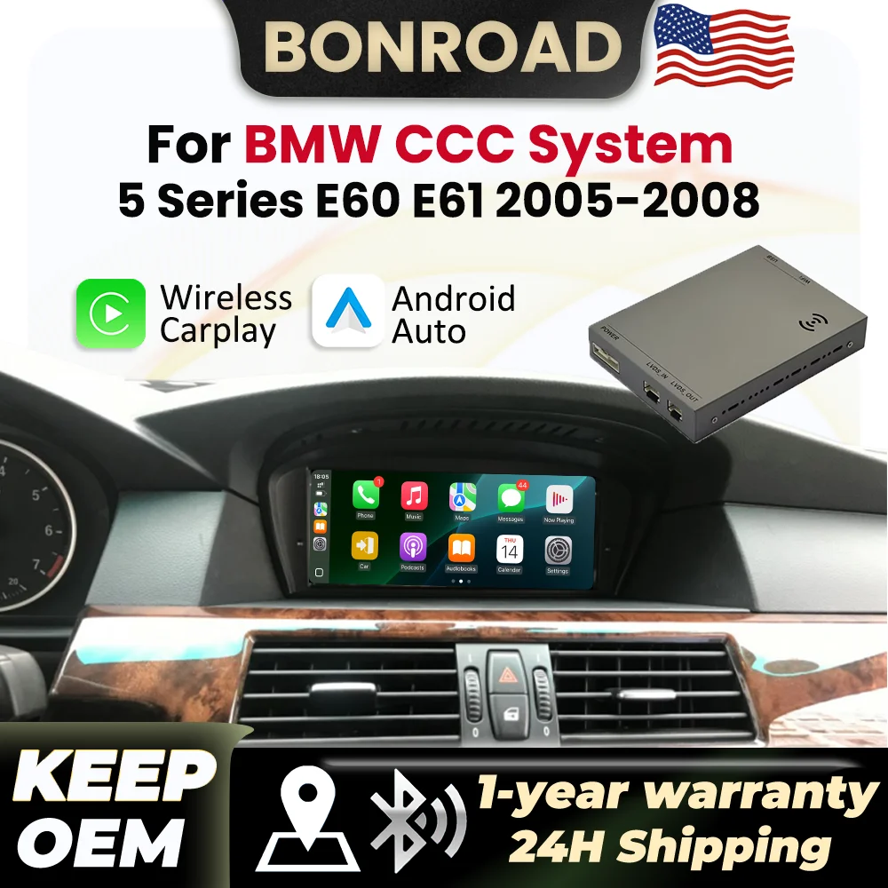 BONROAD Wireless CarPlay Decoder For BMW 5 Series E60 E61 2005 2006 2007 2008 CCC System With Android Auto Mirror Link AirPlay BT GPS Navigation Module