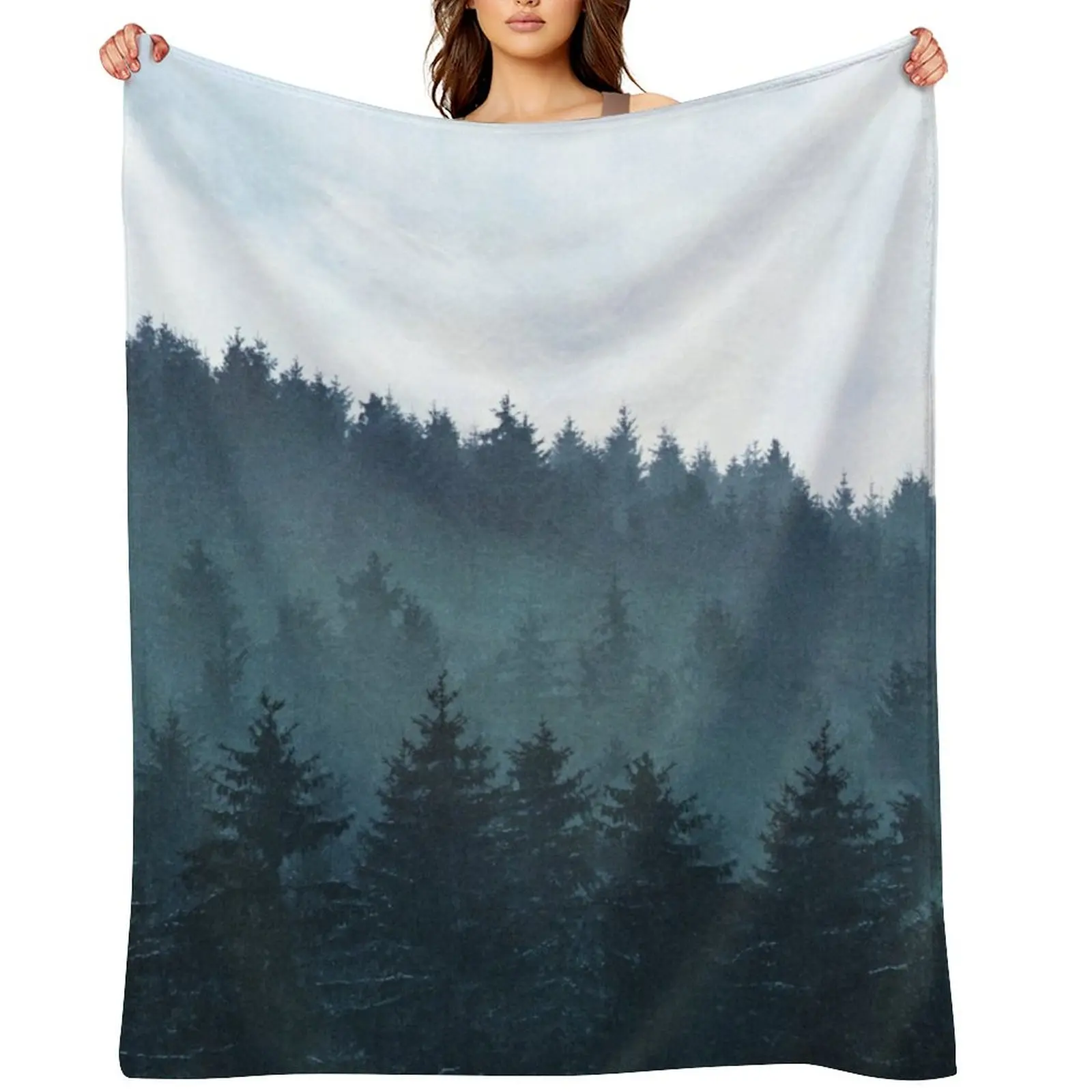 

Euphoria // Winter Vibes Vintage Fairytale Snow Forest With Cascadia Trees Covered In Magic Blue Fog Season Throw Blanket