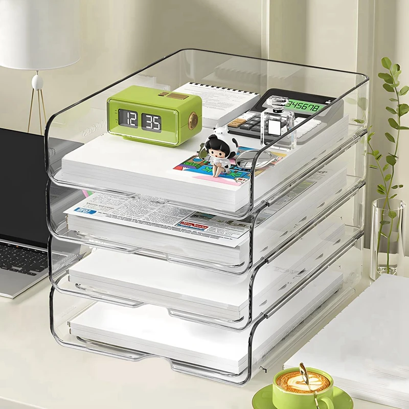 4-Tier Paper Organizer For Desk, Stackable Desk Organizer Paper Tray, Desk Accessories & Workspace Organizers