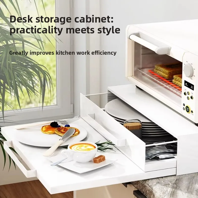 Pull Out Microwave Shelf Double Layer Drawer Storage Rack Under Cabinet Organizer Stand Holder for Kitchen Coffee Maker
