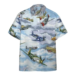 3D Planes Warbird WW2 Fighters Graphic Hawaii Shirts for Men Clothing Fashion Streetwear WW1 Germany Air Force Shirt Tops Blouse