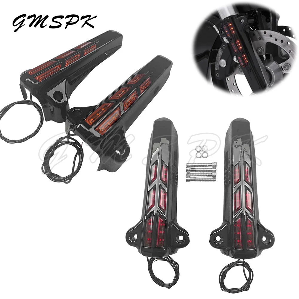 Mototcycle Front Lower Fork Leg Covers Slider LED Light Fit for Harley FLHR FLHTK FLHX Touring Electra Glide Road King 2014-2020