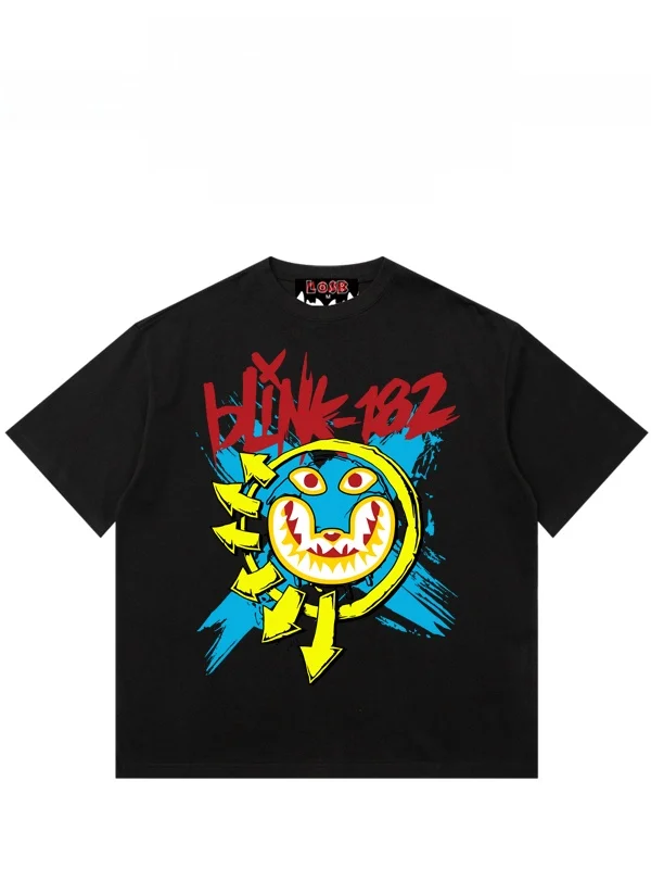 Camiseta de manga corta con cuello redondo y estampado de boca de tiburón Losb para hombre, de algodón puro de alto gramaje, ...