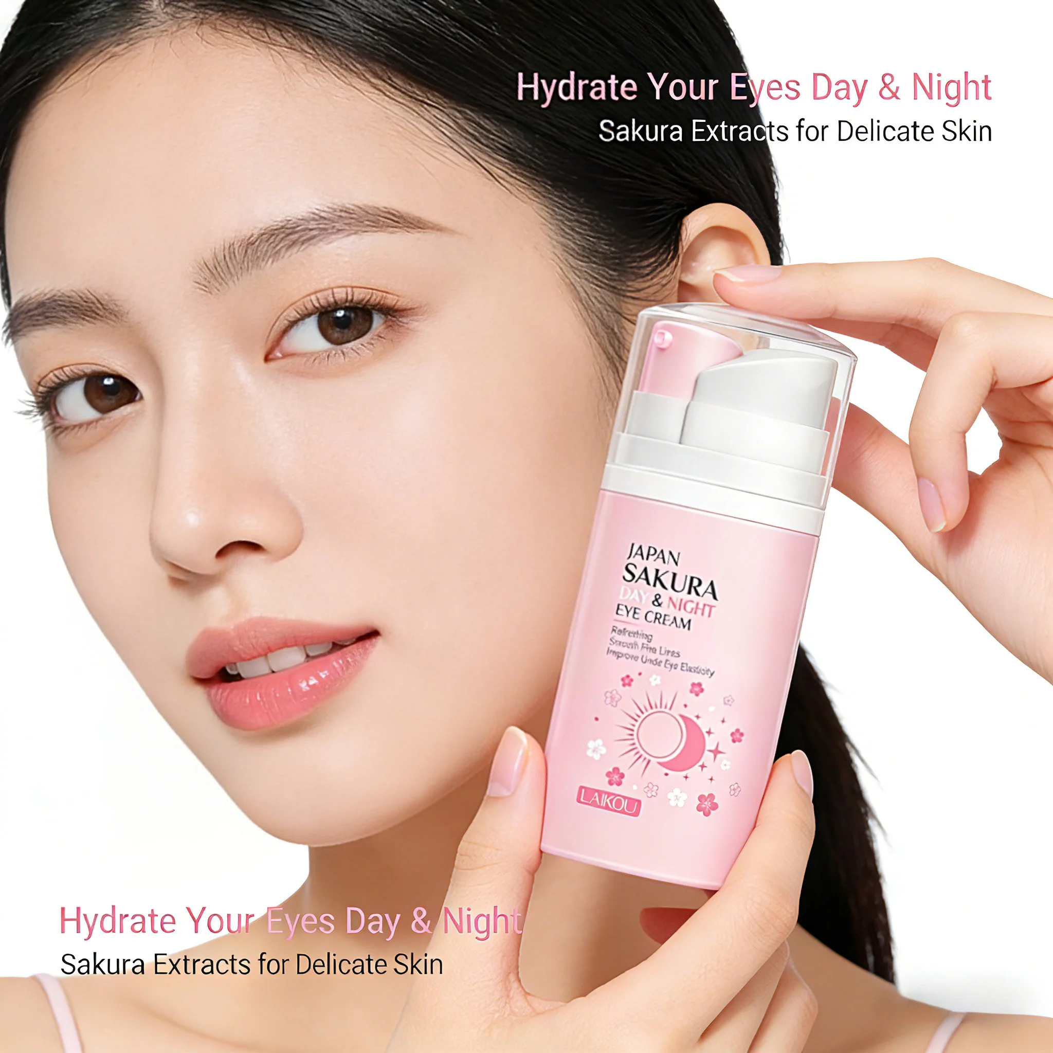 Creme para Olhos LAIKOU Japan Sakura Day Night Pump, Refrescante, Suaviza Linhas Finas, Melhora a Elasticidade da Área dos Olhos, Extrato de Sakura