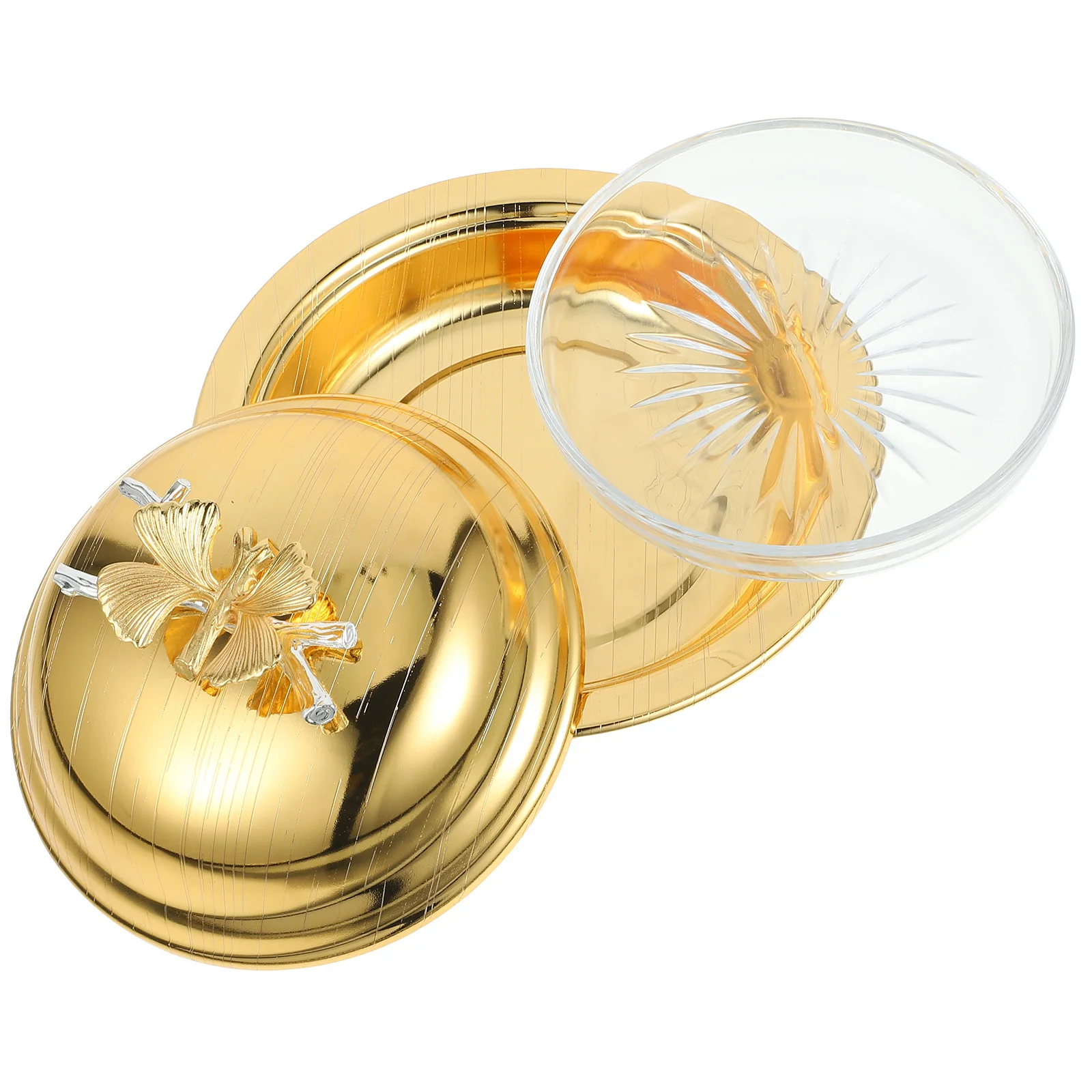 

Butter Dish Lid Cheese Holder Iron 16.60x16.60x8.70cm Kitchen Storage Container Exquisite European Style Dessert Tray