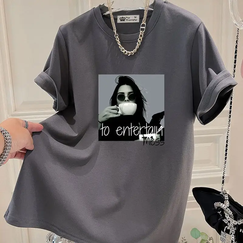 Summer Women Clothing Vintage Printed Casual Short Sleeve T-shirt O-neck Loose Basics Top Tee