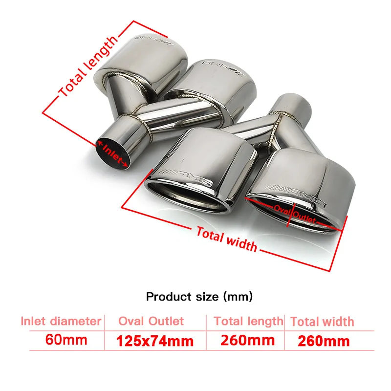 1 Pair Factory Export Stainless Steel Y Type Dual Exhaust Tip For Benz W204c-class Modification Muffler Four-out Tail Nozzle AMG