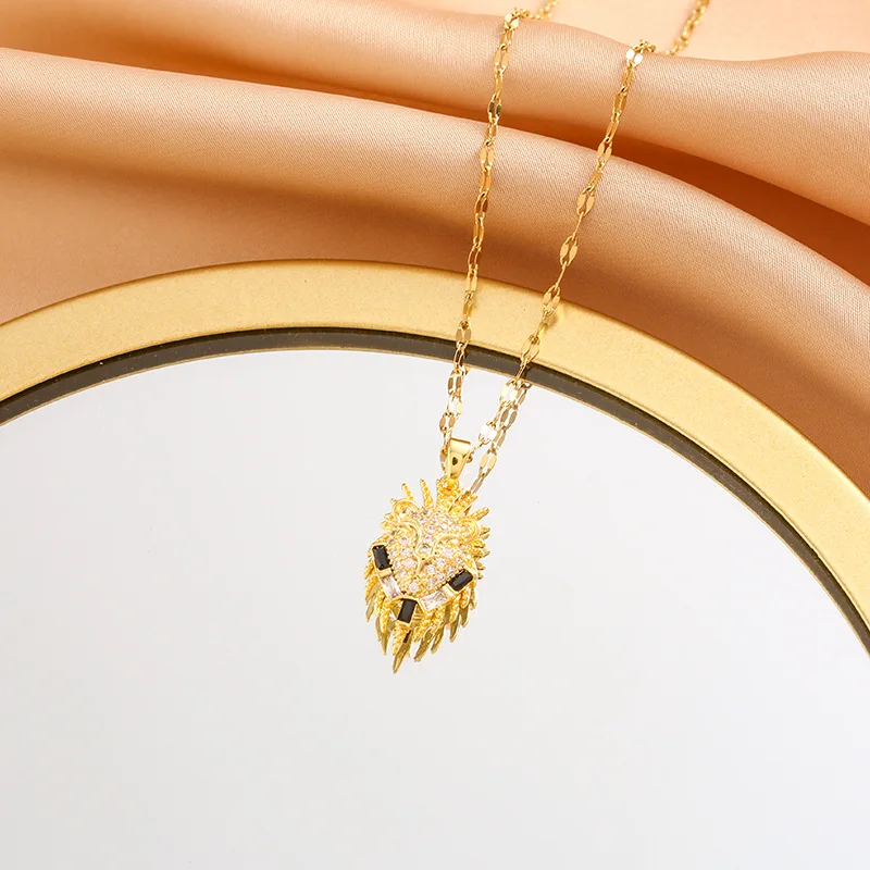 قلادة نسائية على شكل رأس الأسد، تصميم شخصي ومستبد، قلادة من الزركون الأسود.