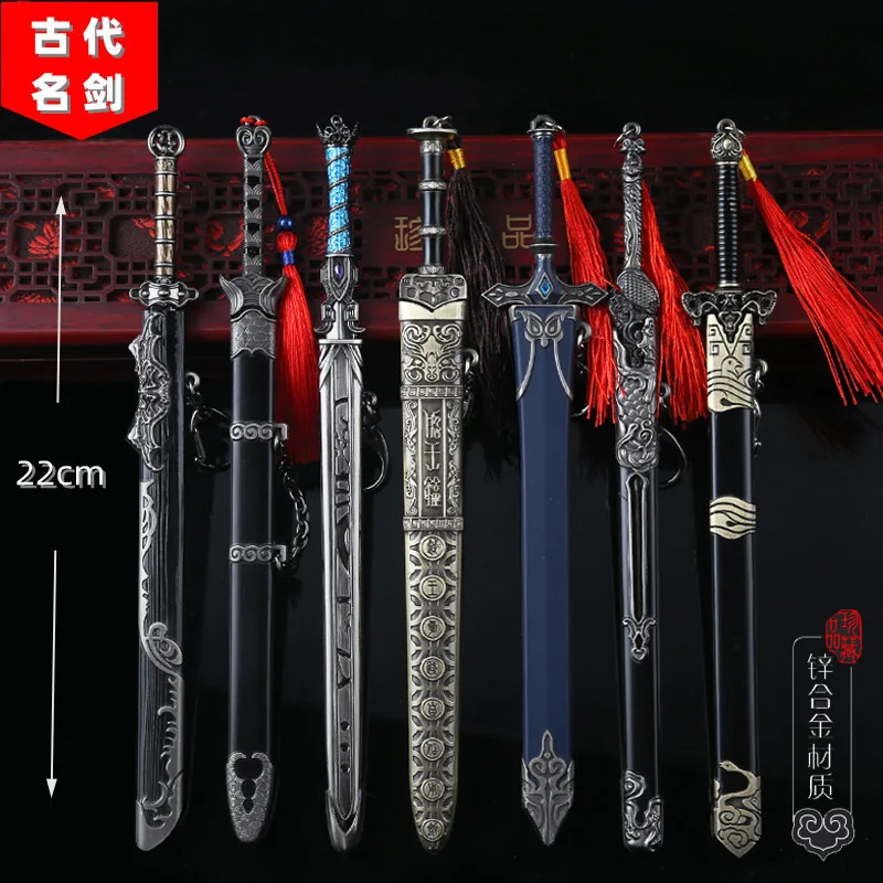 22cm8.7in Chinês Antiga Dinastia Espada Coleção Liga Arma Pingente Arma Modelo Brinquedos Role Playing Prop Decoração Crianças Presente