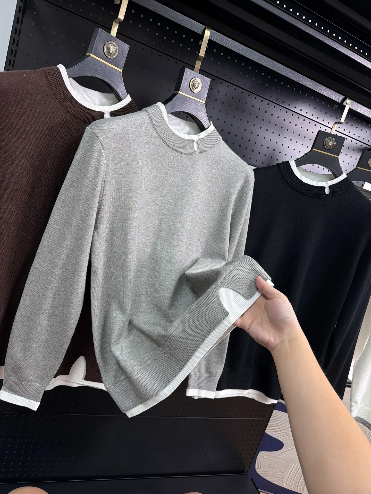  Series Men's Soft Warm Knitted Sweater Fake Two-Piece Fashion Urban Style Long Sleeve round Neck Casual Wear