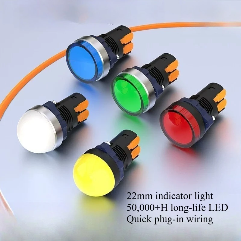 1PCS 22MM Panel Mount Plastic/Metal Signal Light Display Lamp LED Power Indicator 12V 24V 220V Blue Green Red White Yellow