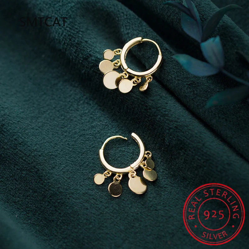 Серьги-кольца из стерлингового серебра 925 пробы с несколькими круглыми дисками и кисточками для женщин и девочек, вечерние повседневные украшения, Huggies DA2429