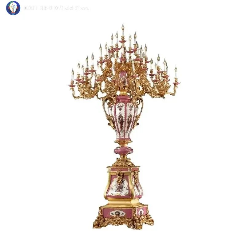 European and American style luxury villa mansion floor lamp pure copper ceramic French lighting lobby luxury Czech crystal lamps