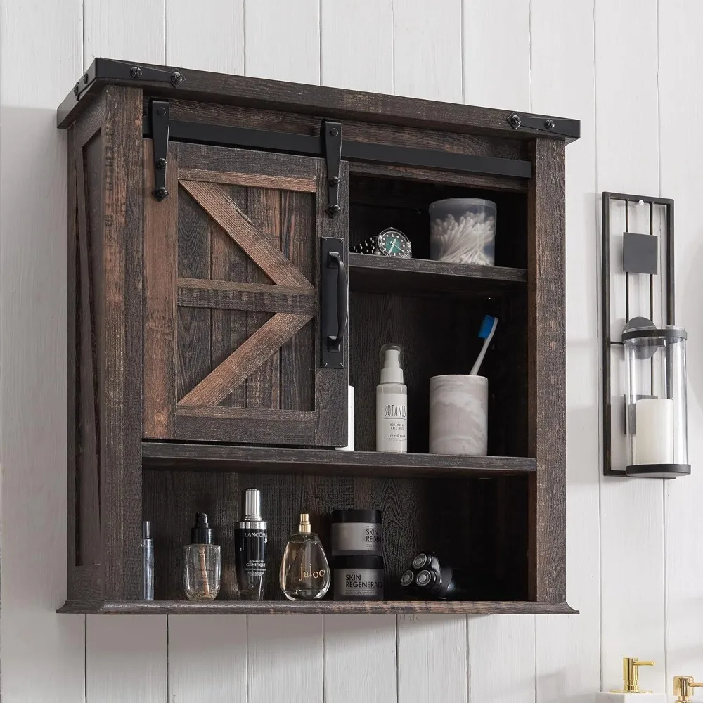 

Bathroom Wall Cabinet, Farmhouse Medicine Cabinet with Sliding Barn Door & Adjustable Shelves, Storage Cabinet Wall Mounted