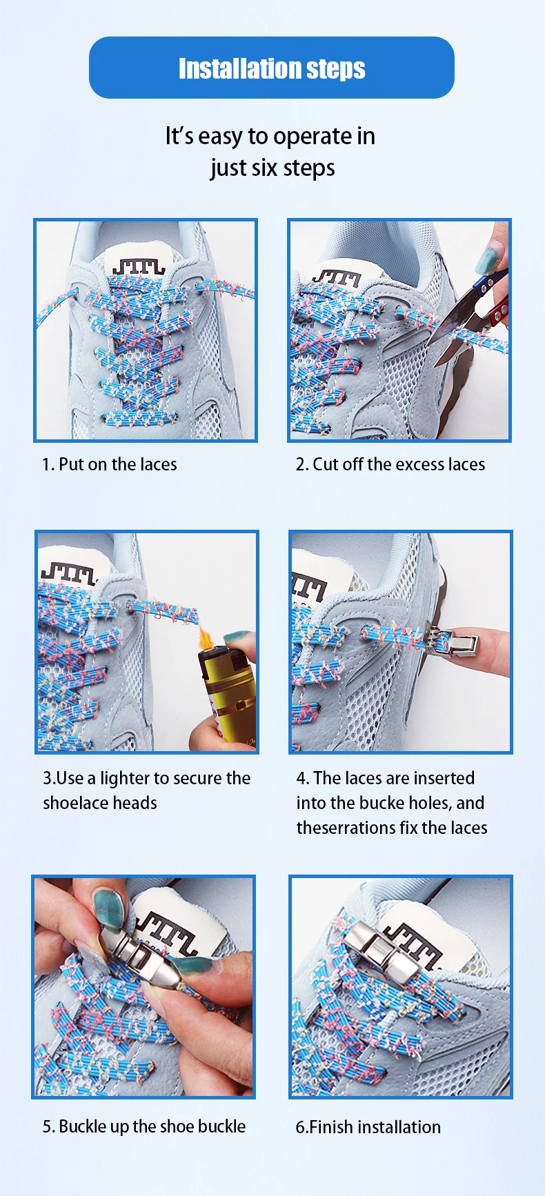 Schuhband-Schnallen zum Aufdrücken, Metall-Schnürsenkelsicherungen, sichere Befestigungszubehörteile für elastische, flache Sneaker-Schnürsenkel ﻿ – Detail 6