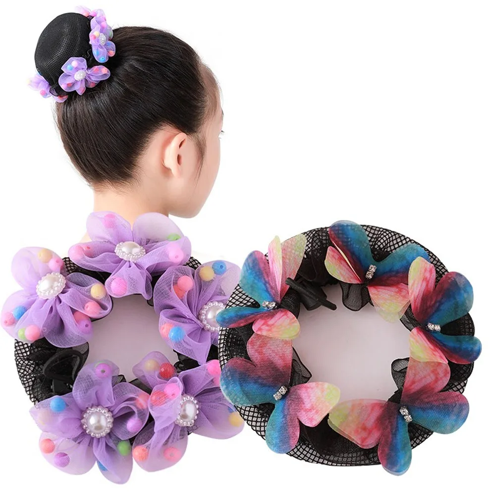 

2pcs Butterfly Hair Net Bun Cover Girls Kids Child Ballet Dance Skating Snoods Reusable Fashion Hair Accessories Black Headwear