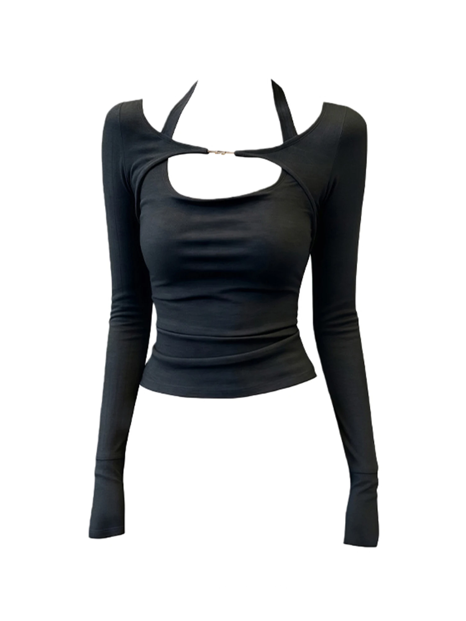 

Женская темно-серая футболка Y2k 2000-х годов, трикотаж, винтажная эстетичная футболка Harajuku Gyaru, футболка большого размера с длинными рукавами, одежда 2025