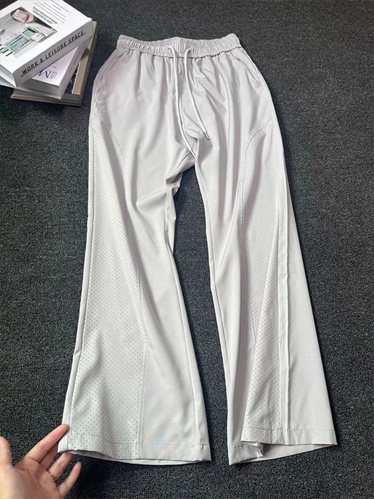 

Мужские летние брюки из дышащего ледяного шелка в американском стиле Sle ey Me, прямые повседневные спортивные брюки с микрорасклешенной кожей