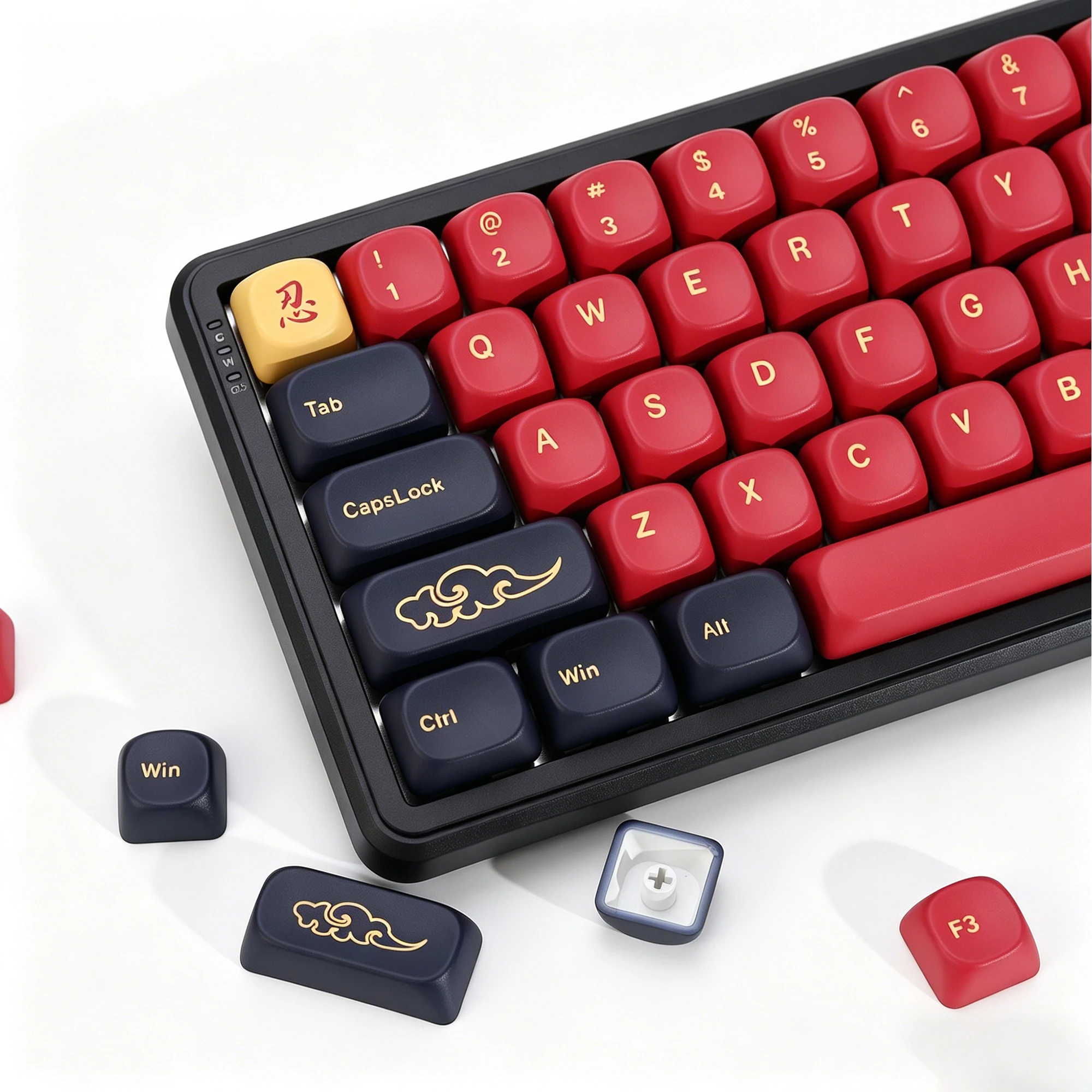 KBDiy 131Keys GMK Red Samurai Keycaps PBT KOA Profile Korean Keycap For Mechanical Keyboard Key Caps Custom MX Switch 75% 61 60