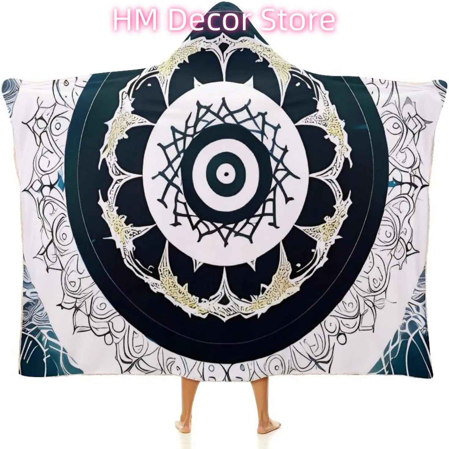 Black And White Totem Wearable Hooded Blanket, Ultra Soft Arctic Velvet Cape Cloak Unisex - Cozy Wearable Blanket