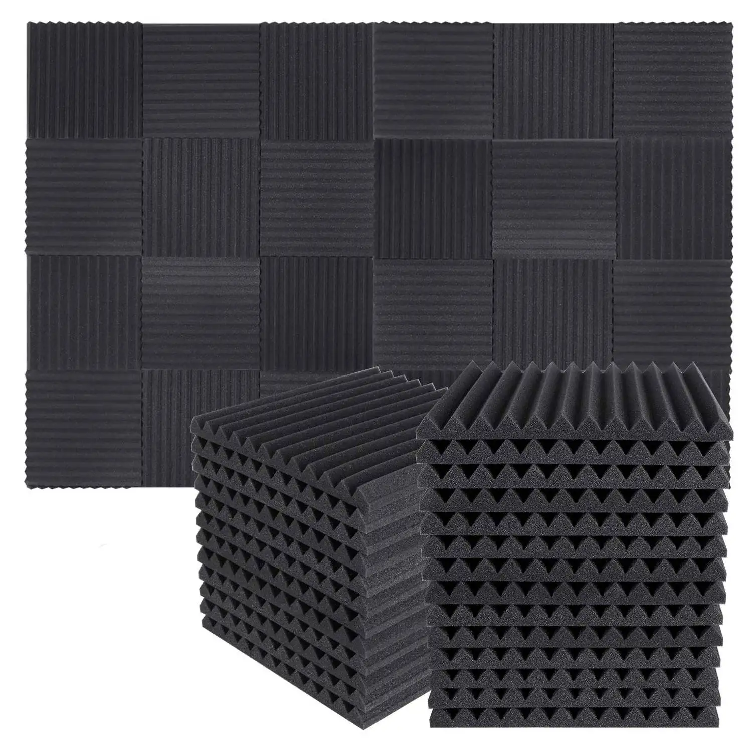 50Pcs Acoustic Soundproof Foam Sound Absorbing Panels Sound Insulation Panels Wedge for Studio Walls Ceiling,1X12X12Inch