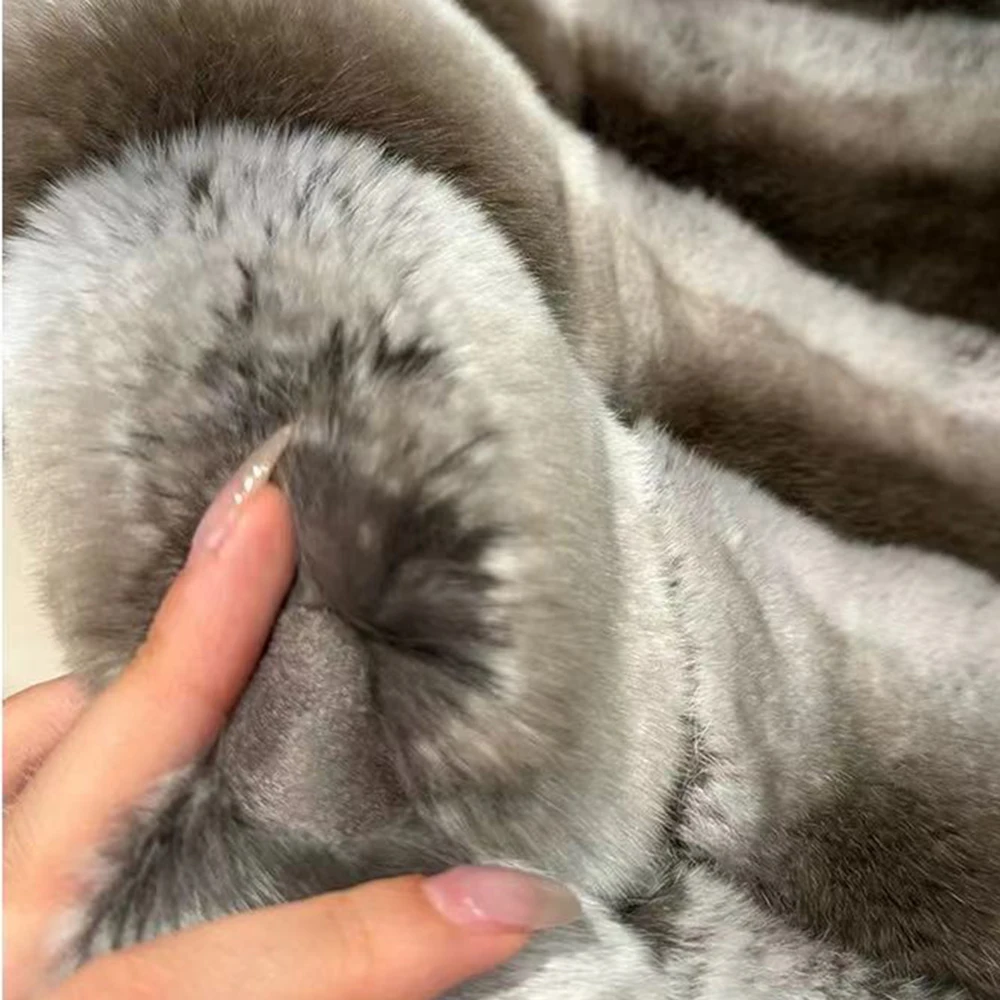 Luxyonuo المرأة ريال ريكس الأرنب الفراء سترة السيدات موضة اليوسفي طوق معطف الفرو المرقعة متماسكة الأكمام معاطف الصوف مع الفراء