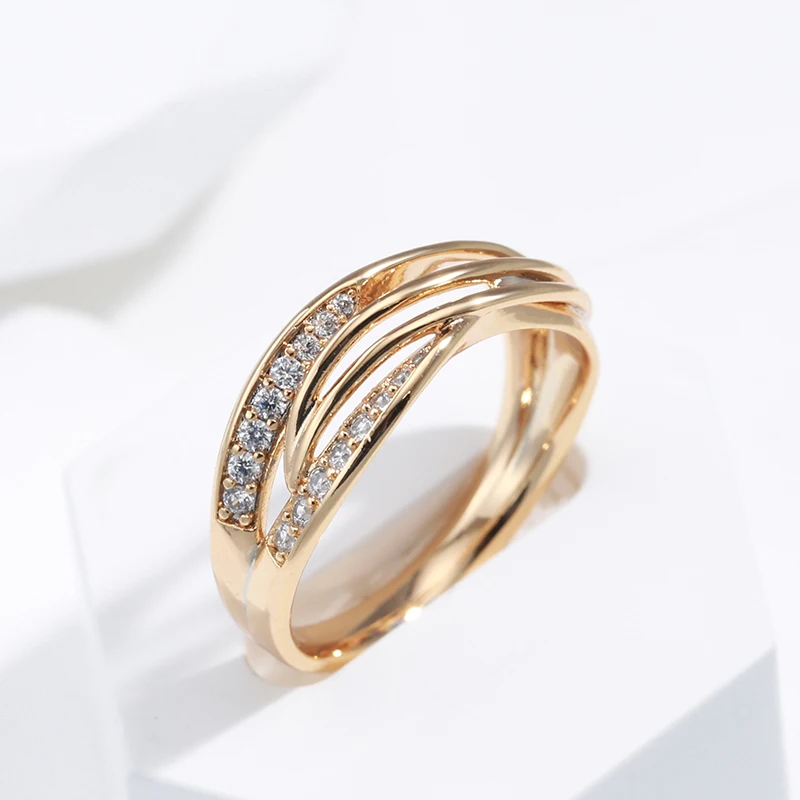 Kinel Simple Geometry Cross Ring for Women Fashion Design 585 Rose Gold With Natural Zircon Korean Party Daily Jewelry Girl