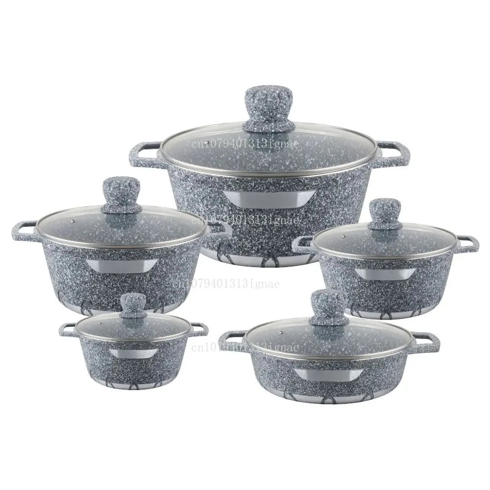 10pieces Nonstick Granite New Die Casting Aluminum Big Kitchen Accessories Cookware Cooking Pots