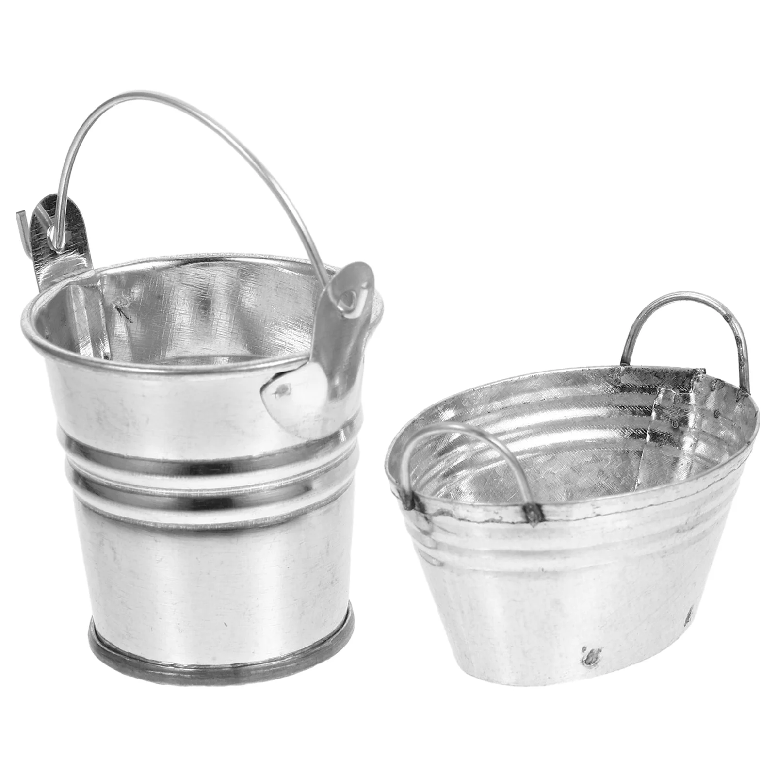 2 Pcs Miniature Toys House Iron Bucket Models Figurine Decor Silver Simulated Child