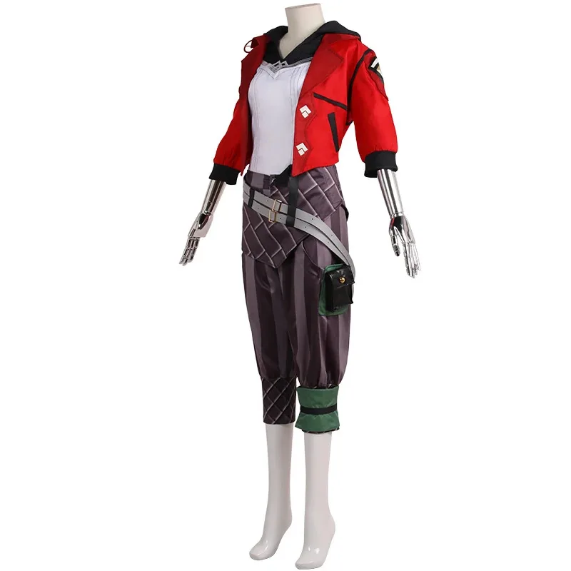 Game LOL Arcane Vi Cosplay Costume Wig Battle Outfits Rose Red Short Hair Halloween Carnival Party Suit Props For Women Menc;6,r
