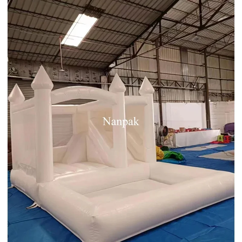 Commercial Pink Nude White Inflatable Bouncy Castle With Slide & Ball Pit, Indoor Outdoor Kids Wedding Birthday Party Rental