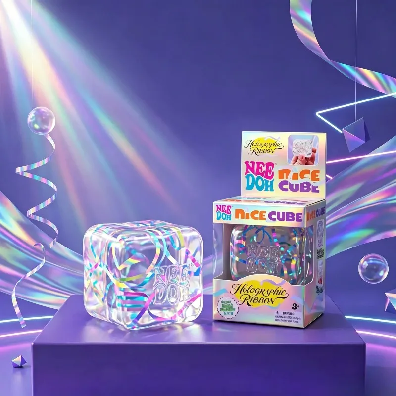 New Holographic Laser Ribbon Ice Kneading NeeDoh Transparent Square Kneading Music Adult Students Decompression Kneading Toys
