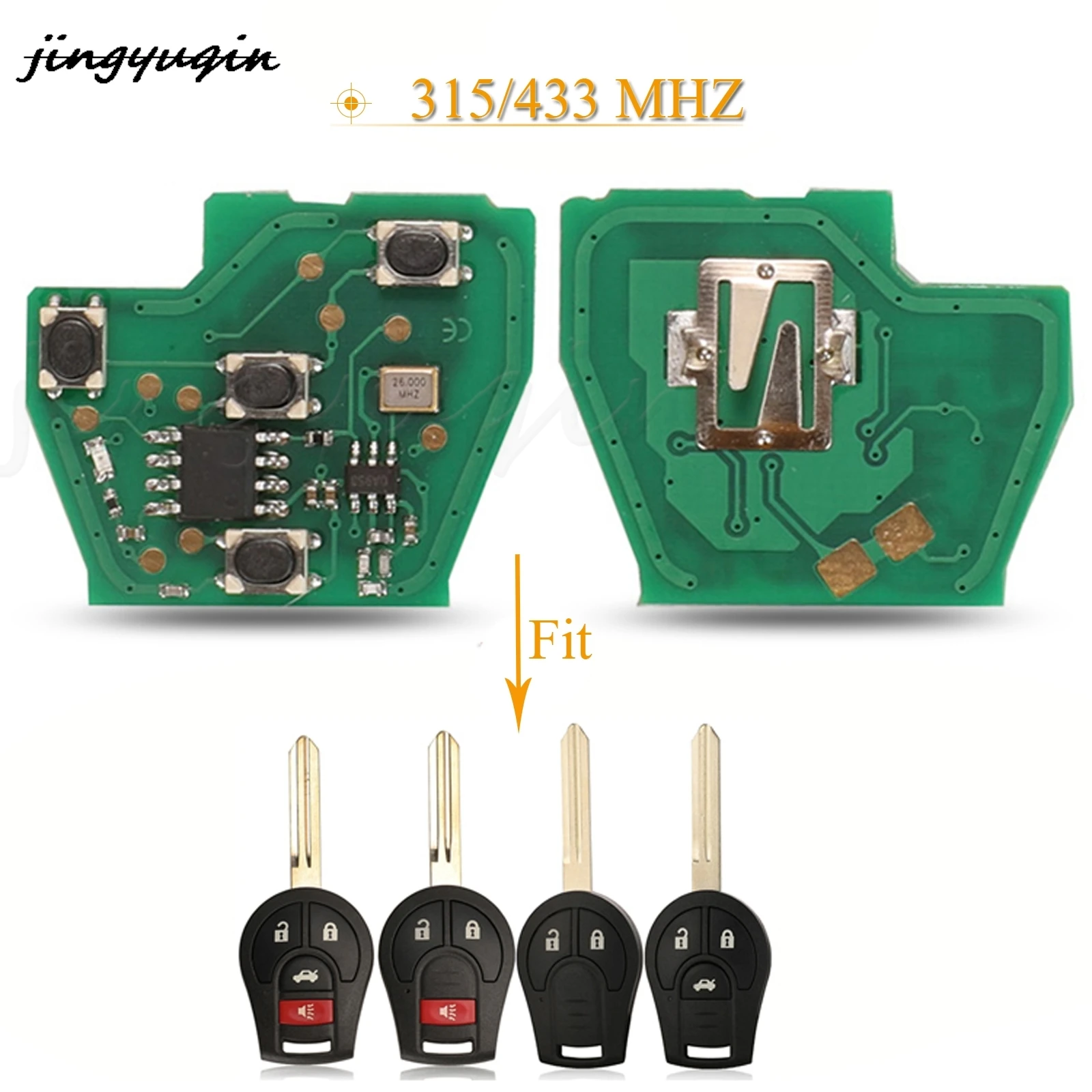 jingyuqin 10pcs 4 Buttons Remote Car Key Circuit Board Fob 315/433MHZ CWTWB1U751 For Nissan March Qashqai Sunny Sylphy Tiida