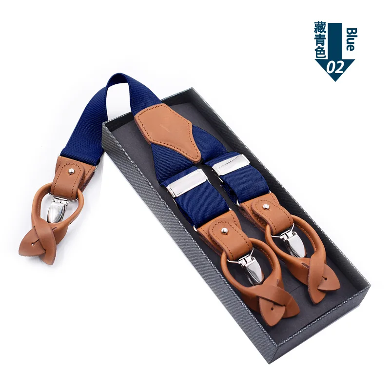 Leather Suspenders Men 3.5cm Y-Back 3 Clips Male Suspensorios Adjustable Elastic Trouser Braces Strap Belt Suit Accessories