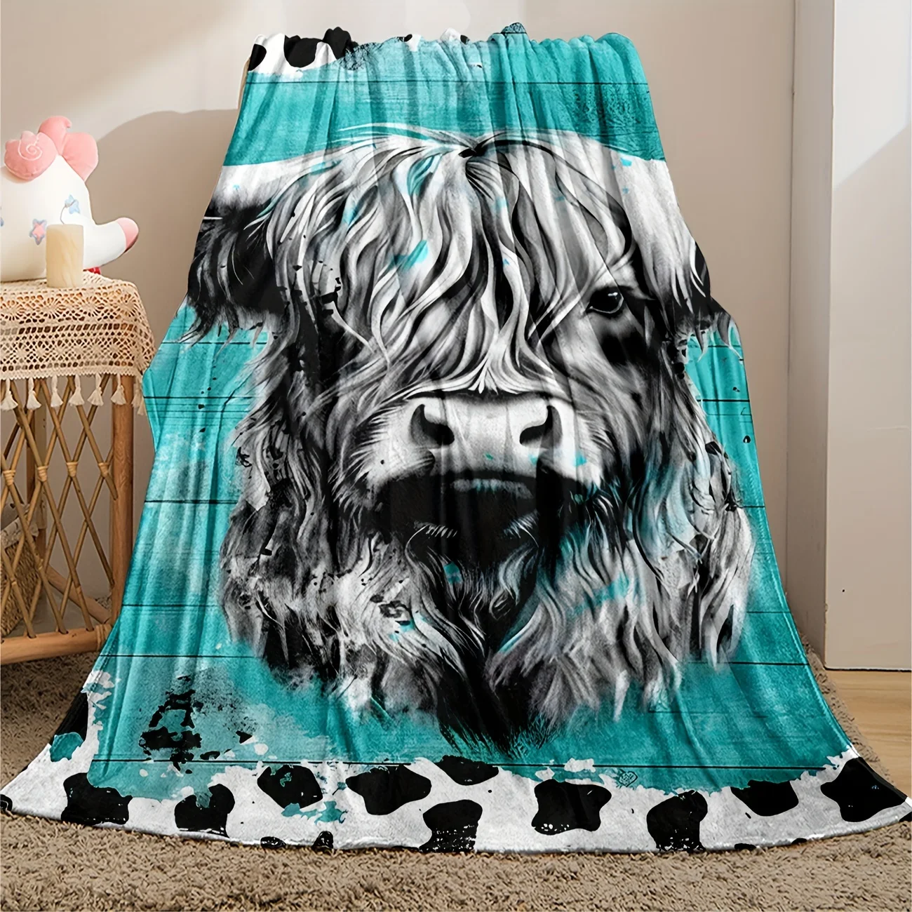 

Contemporary Cow Print Flannel Throw Blanket - Soft for Napping, Office, School, Home, Picnic, Travel, Gift ,All Seasons