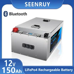 Batteria 12v 150AH Lifepo4 litio ferro fosfato BMS integrato ciclo profondo Bluetooth opzionale per energia solare esterna RV