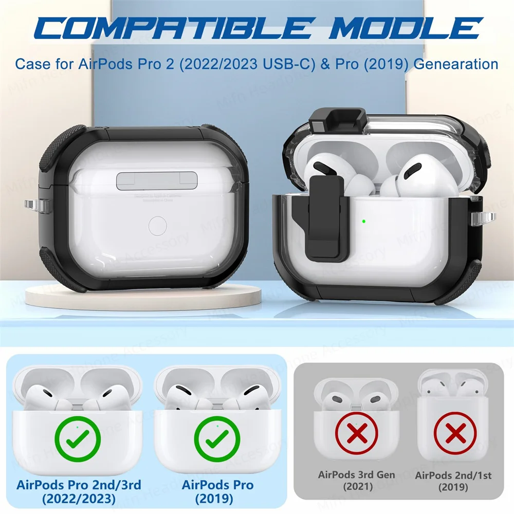 에어팟 프로 케이스 스위치 투명 헤드폰 케이스, 에어팟 프로 2 세대, 1 세대, 2023 2022/2019 용, 키체인 포함, 신제품