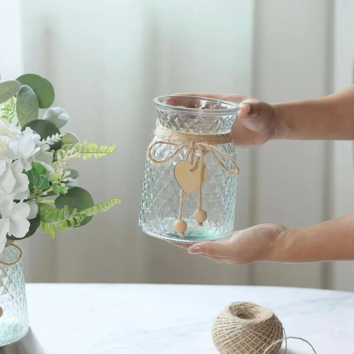 High-grade Glass Transparent Water Raising Flowers Rich Bamboo Glass Vase Household Living Room Dining Table Ornament Home Decor