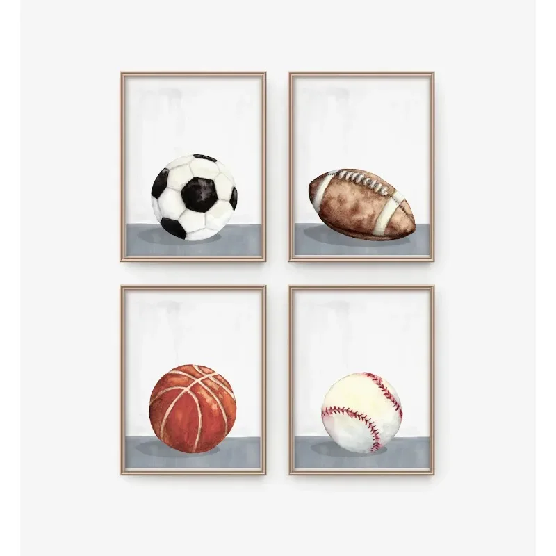 (2D Canvas painting) Sport Balls Poster Soccer Football Basketball Baseball Canvas Painting Sports Wall Art for Teen Boys Roo