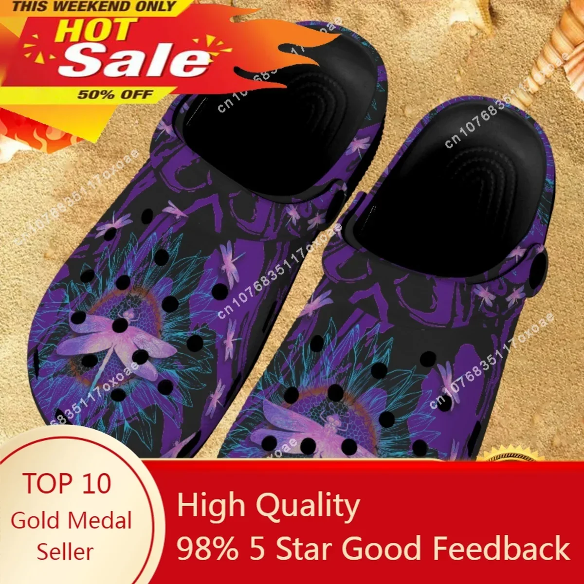 Purple Dragonfly Pattern Summer Outdoor Sandals Women Flats Garden Shoes Breathable Super Light Ladies Home Bathroom Slippers