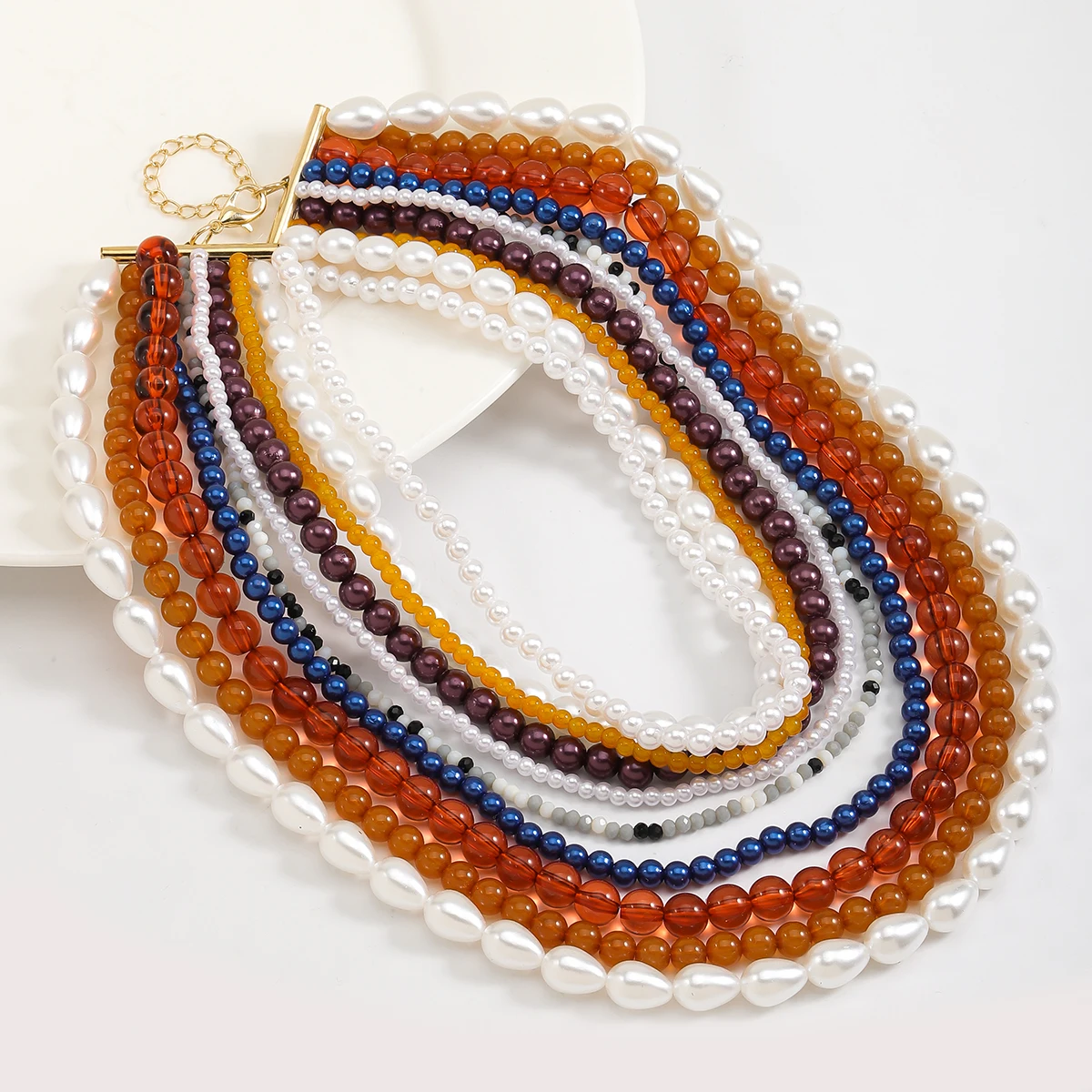 Vedawas Bohemian colorful handmade multilayer beaded necklace，Exaggerated party banquet women accessories