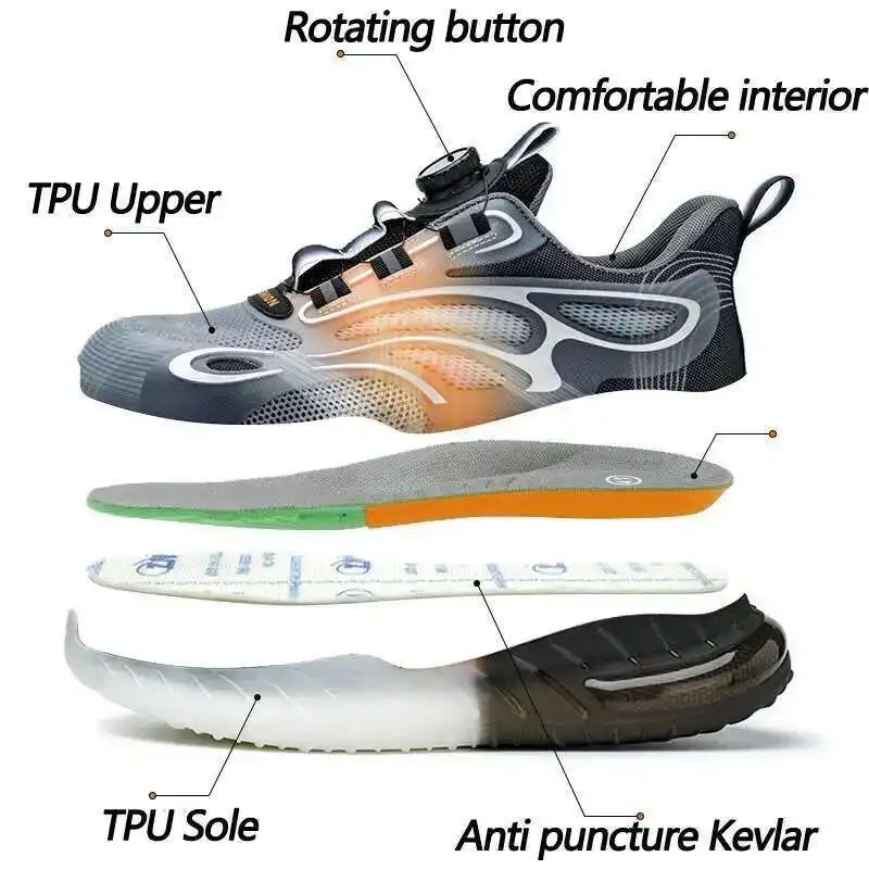 2025 Women's Sneakers Steel Toe Shoes Work Boots Women Puncture-Proof Safety Shoes Rotating Button Security Protective Shoes